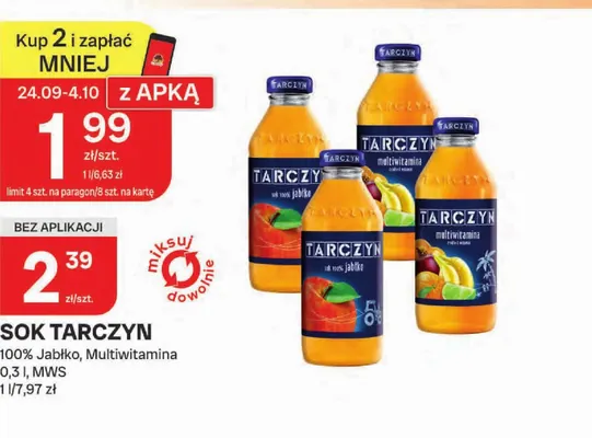 Sok Tarczyn 100% Jabłko promocja w Chorten