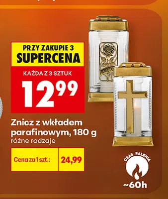 Znicz z wkładem parafinowym 180 g promocja w Biedronka