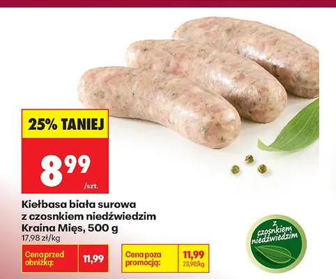 Kiełbasa biała surowa z czosnkiem niedźwiedzim promocja w Biedronka