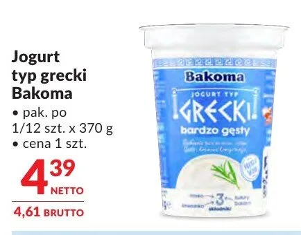 Jogurt typ grecki Bakoma promocja w Makro