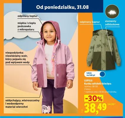 Kurtka softshell dziecięca Lupilu promocja w Lidl