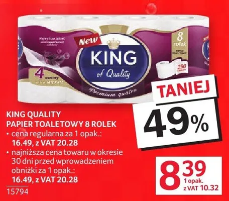King Quality papier toaletowy 8 rolek promocja w Selgros
