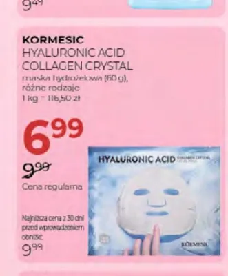 Maska hydrożelowa Hyaluronic Acid Collagen Crystal Kormesic promocja w Drogerie Jawa