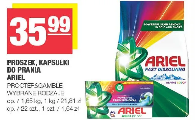 Proszek, kapsułki do prania Ariel promocja w SPAR