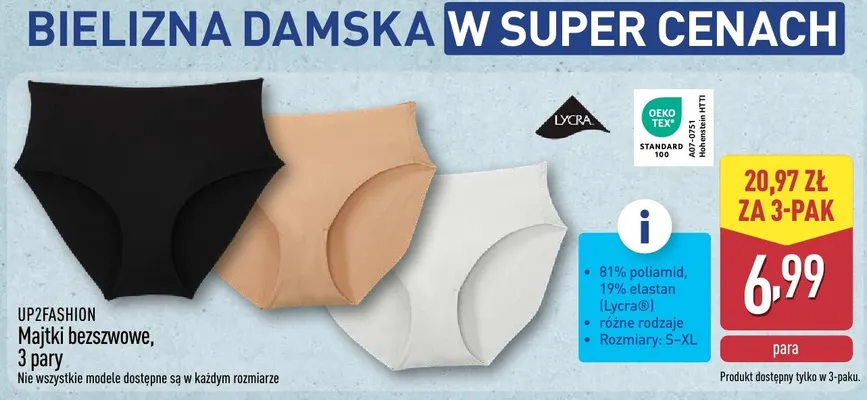 Majtki bezszwowe UP2FASHION 3 pary promocja w Aldi
