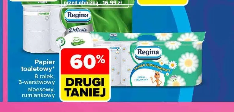 Papier toaletowy 3-warstwowy aloesowy 8-pak Regina promocja w Carrefour