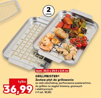 Zestaw płyt do grillowania Grillmeister 33,5x20,5x2,8cm ze stali szlachetnej perforowana powierzchnia do grillów na węgiel drzewny gazowych i elektrycznych promocja w Kaufland