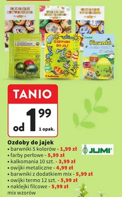 Ozdoby do jajek barwniki 5 kolorów farby perłowe kalkomania 10 szt. owijki metaliczne barwniki z dodatkiem mix owijki termo 12 szt. naklejki filcowe promocja w Intermarche