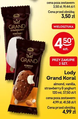 Lody Grand strawberry & yoghurt Koral promocja w Żabka