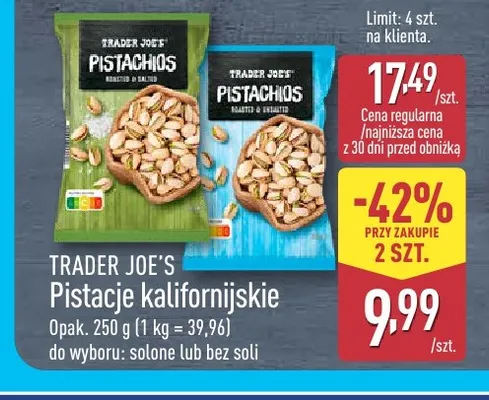 Pistacje kalifornijskie solone Trader Joe's promocja w Aldi