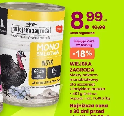 Mokry pokarm monobiałkowy dla szczeniąt z indykiem puszka Wiejska Zagroda promocja w Frisco