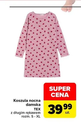 Koszula nocna damska TEX z długim rękawem promocja w Carrefour