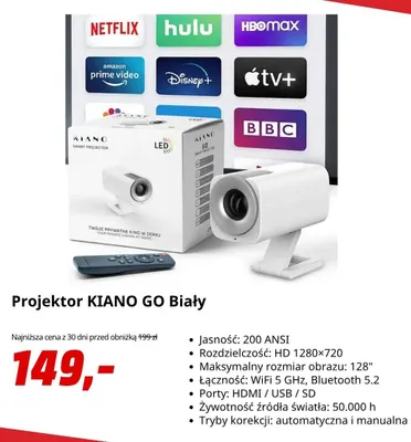 Projektor Kiano Go biały promocja w Media Markt