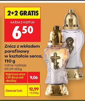 Znicz z wkładem parafinowy w kształcie serca promocja w Biedronka