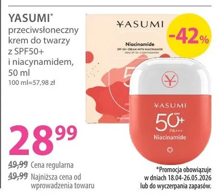 Przeciwsłoneczny krem do twarzy z SPF50+ i niacynamidem promocja w Hebe