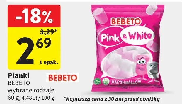 Pianki Bebeto Pink & White wybrane rodzaje promocja w Intermarche