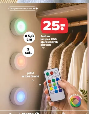 Zestaw lampek RGB sterowanych pilotem 3-pak promocja w Netto
