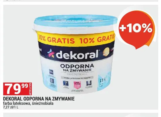 Farba lateksowa Dekoral Odporna na zmywanie śnieżnobiała promocja w Merkury Market