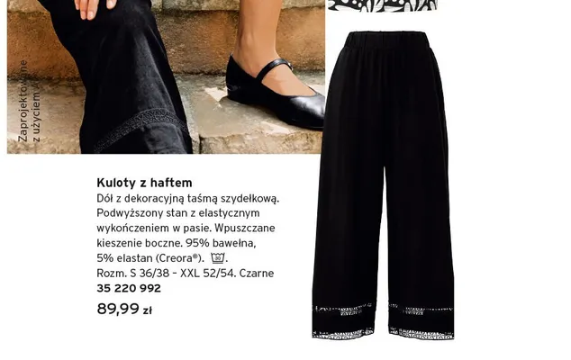Spodnie damskie kuloty z haftem czarne promocja w Tchibo