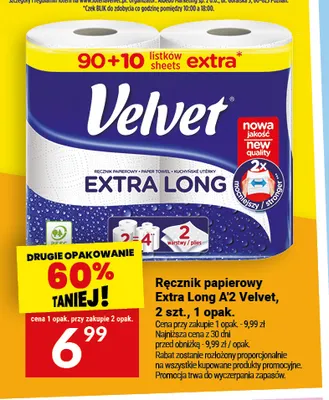 Ręcznik papierowy Extra Long A'2 Velvet promocja w Twój Market