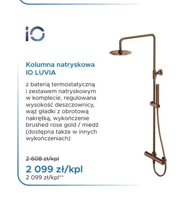 Kolumna natryskowa io Io Luvia miedź promocja w Blu Salony Łazienek