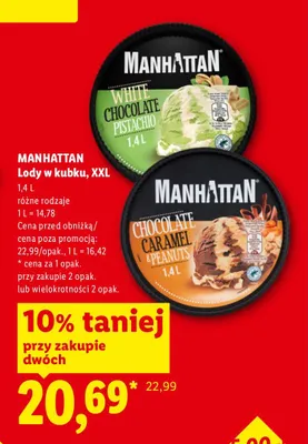 Lody w kubku XXL Manhattan White Chocolate Pistachio promocja w Lidl