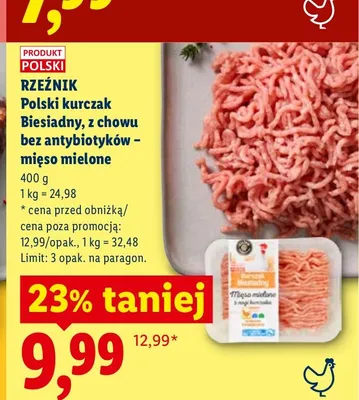 Polski kurczak Biesiadny z chowu bez antybiotyków mięso mielone Rzeźnik promocja w Lidl