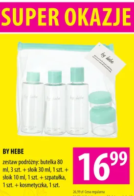 Zestaw podróżny by hebe butelka 80ml 3szt. + słoik 30ml 1szt. + słoik 10ml 1szt. + szpatułka 1szt. + kosmetyczka 1szt. promocja w Hebe