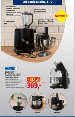 Robot kuchenny premium z mikserem blenderem i malakserem Silvercrest 600W promocja w Lidl