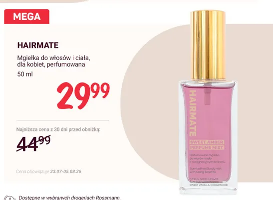 Mgiełka do włosów i ciała dla kobiet perfumowana Hairmate promocja w Rossmann