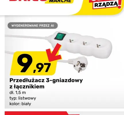 Przedłużacz 3-gniazdowy z łącznikiem 1,5 m promocja w Bricomarche