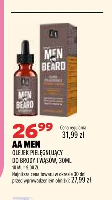 Olejek pielęgnujący do brody i wąsów AA Men promocja w Drogerie Natura