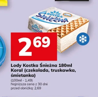 Lody Kostka Śnieżna o smaku truskawkowym Koral promocja w Hitpol
