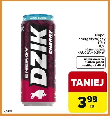 Napój energetyzujący Dzik Cherry promocja w Carrefour Express