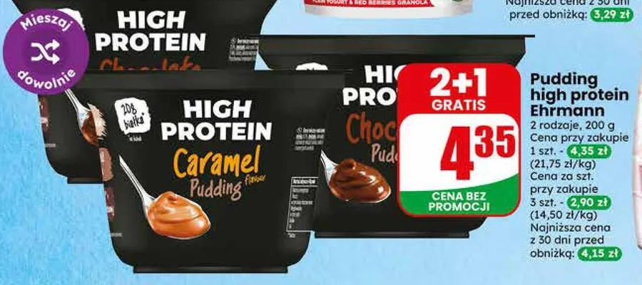 Pudding high protein ehrmann 2 rodzaje promocja w Dino