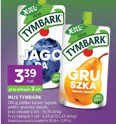 Mus Tymbark jabłko-gruszka-banan promocja w Stokrotka
