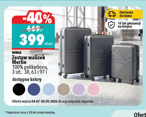 Zestaw walizek Wings Merlin promocja w Biedronka Home