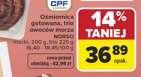 Ośmiornica gotowana, trio owoców morza macki, trio promocja w Carrefour Market