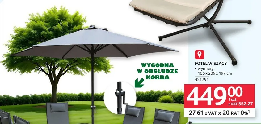 Fotel wiszący 106x209x197cm, 421791 promocja w Selgros