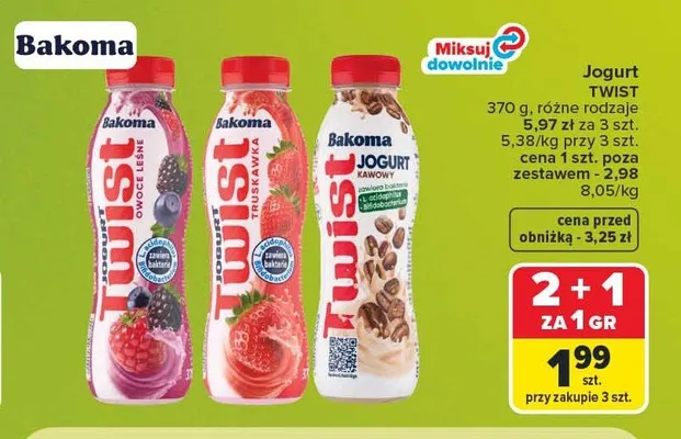 Jogurt pitny Bakoma Twist Kawowy promocja w Carrefour