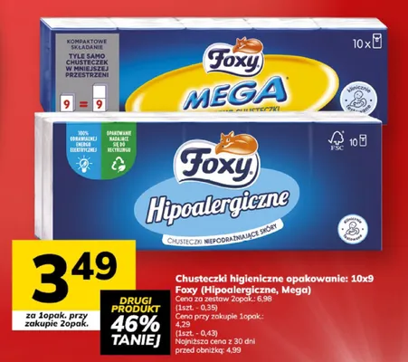 Chusteczki higieniczne opakowanie Foxy Hipoalergiczne 10x9 promocja w Hitpol