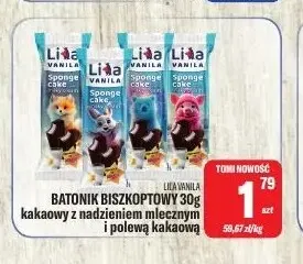 Batonik biszkoptowy kakaowy z nadzieniem mlecznym i polewą kakaową Lika Vanila promocja w Tomi Markt