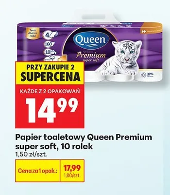Papier toaletowy Queen Premium super soft 10-pak promocja w Biedronka