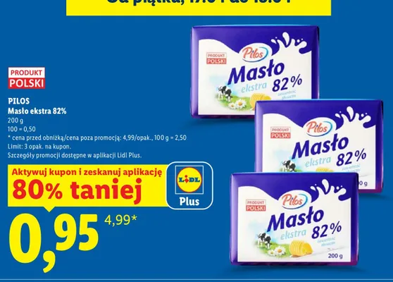 Masło ekstra Pilos promocja w Lidl