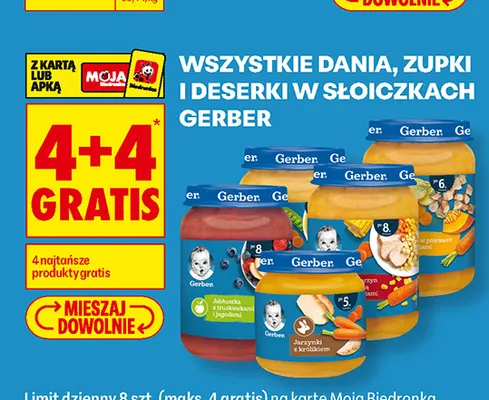 Dania, zupki i deserki w słoiczkach Gerber promocja w Biedronka