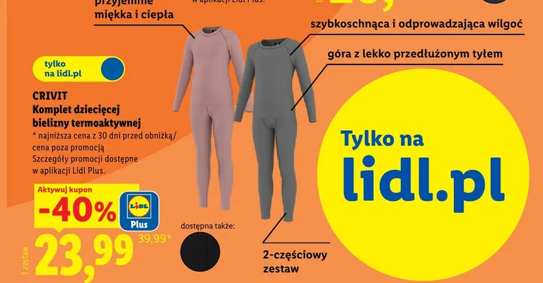 Komplet dziecięcej bielizny termoaktywnej Crivit promocja w Lidl
