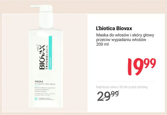 Maska do włosów L'biotica Biovax przeciw wypadaniu włosów i skóry głowy promocja w Rossmann