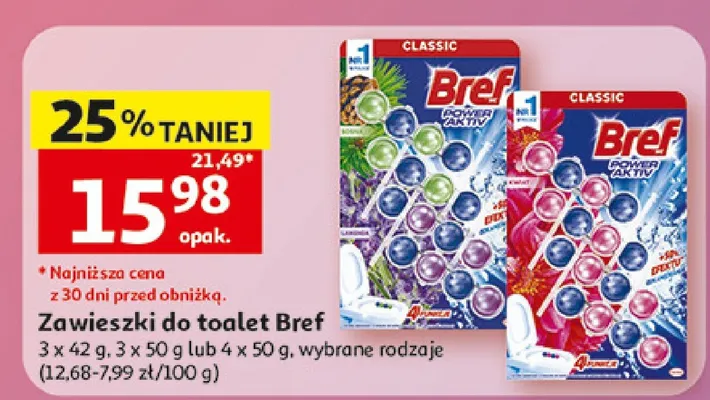 Zawieszki do toalet Bref Classic Power Aktiv 3x42g lub 3x50g lub 4x50g promocja w Auchan