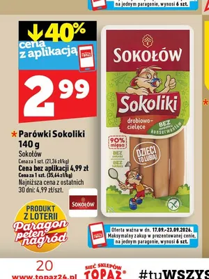 Parówki Sokoliki Sokołów promocja w TOPAZ
