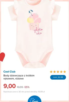 Body dziewczęce z krótkim rękawem Cool Club różowe promocja w Smyk